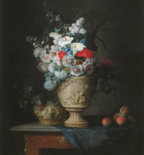 Bouquet of Flowers in a Terracotta Vase with Peaches and Grape.jpg